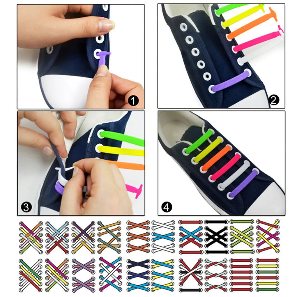 16pcs/lot Shoelaces Unisex Adult Lazy Elastic No Tie Shoelaces Free Tying Silicone Shoelace Easy Shoe Laces Fashion Accessories