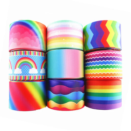 10 yards 7/8" (22mm), 1.5" 38mm rainbow stripe printed grosgrain ribbons cartoon ribbon diy hair bow WQ14062822