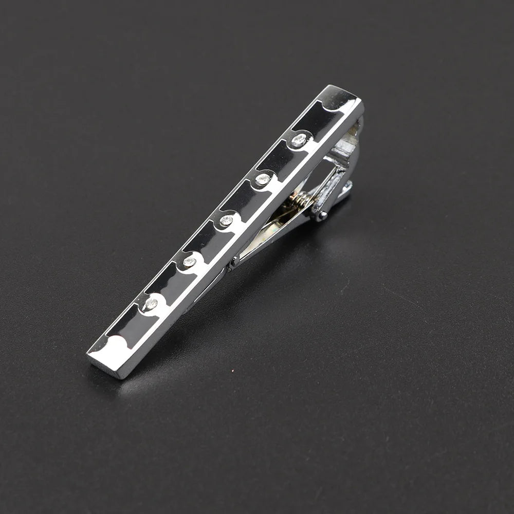 Men's Black Jewel Metal Tie Clip Bright Chrome Stainless Steel Necktie Clips Clasp Clamp Wedding Charm Creative Gifts