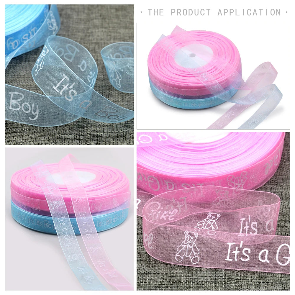 new arrived 5yd/lot 1'' (25mm) printed boy girl carton organza ribbon lace webbing DIY hairbow gift package crafts accessories