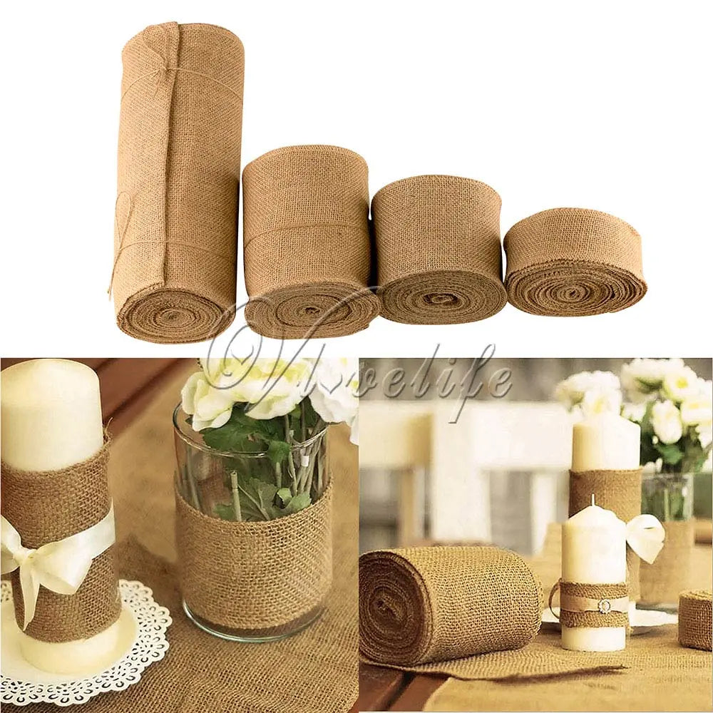 10Meter Natural Jute Burlap Fabric Jute Roll Hessian Ribbon Roll Burlap Table Runner Wedding Party Supplies Wedding Decoration