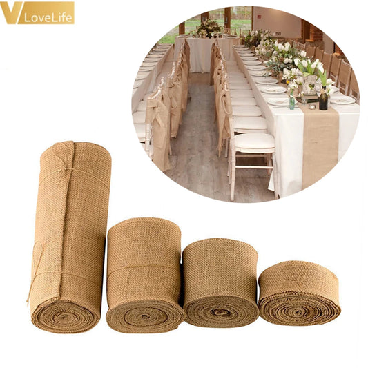 10Meter Natural Jute Burlap Fabric Jute Roll Hessian Ribbon Roll Burlap Table Runner Wedding Party Supplies Wedding Decoration