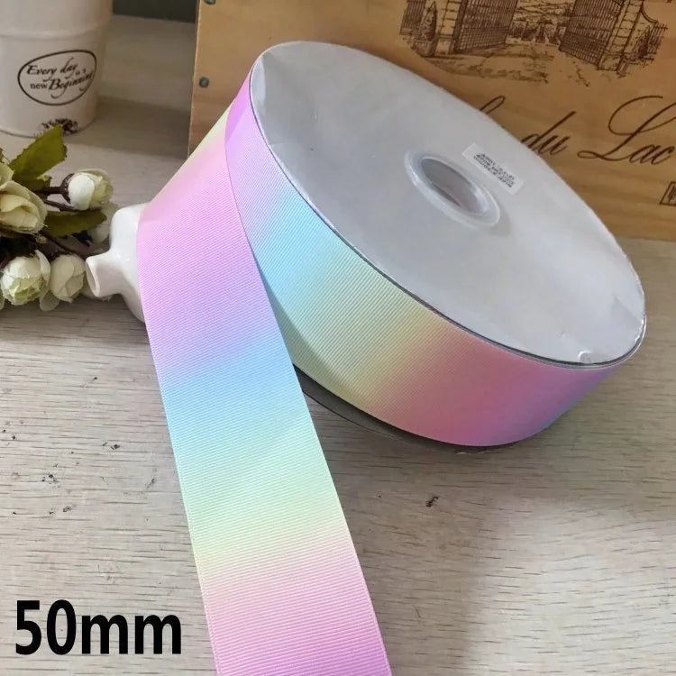 New 5Yards 25mm 40mm 50mm Wide Gradient Color Rainbow Ribbon Threaded DIY Hair Head Ornament Materials