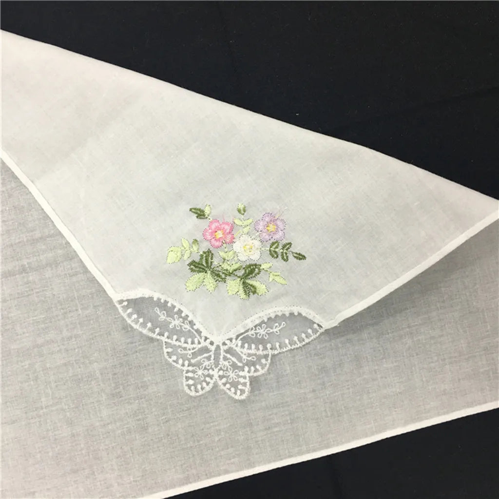 12Pcs Classic   Cotton Beautiful Handkerchiefs Women Washable Pocket Embroidered Lace Hankie Towel Lot 28x28cm