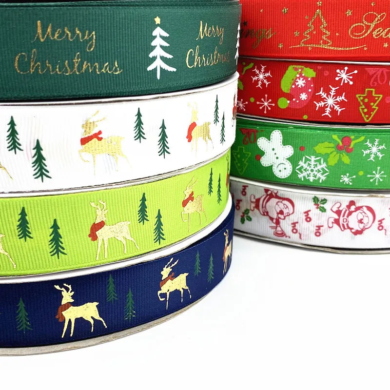 5 Yards 25mm Christmas Ribbon Printed Grosgrain Ribbons for Gift Wrapping Wedding Decoration Hair Bows DIY