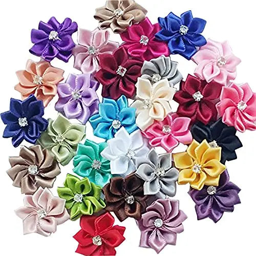 20 pcs Satin Ribbon Flowers Bows Rose Wedding Appliques Crafts Decoration