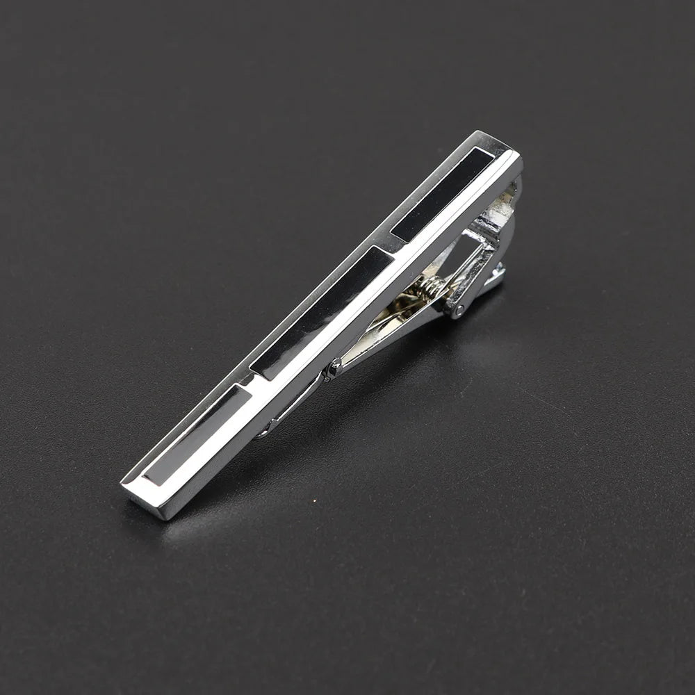 Men's Black Jewel Metal Tie Clip Bright Chrome Stainless Steel Necktie Clips Clasp Clamp Wedding Charm Creative Gifts