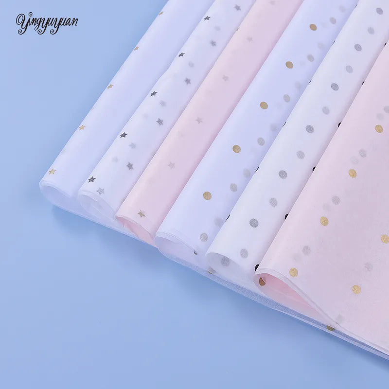 10 Sheets/lot 50*70 Cm Gift Wrapping Paper DIY Handmade Craft Star Love Dot Pattern Tissue Paper  Floral Packaging Material