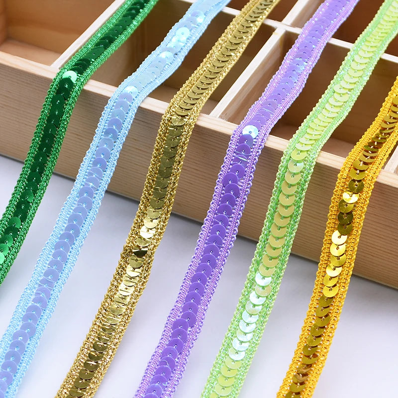 5m 12mm Shiny Sequin Ribbon Lace Trim Fabric for Dress Clothes Handmade DIY Crafts Lace Ribbon Fabric Garments Sewing Supplies