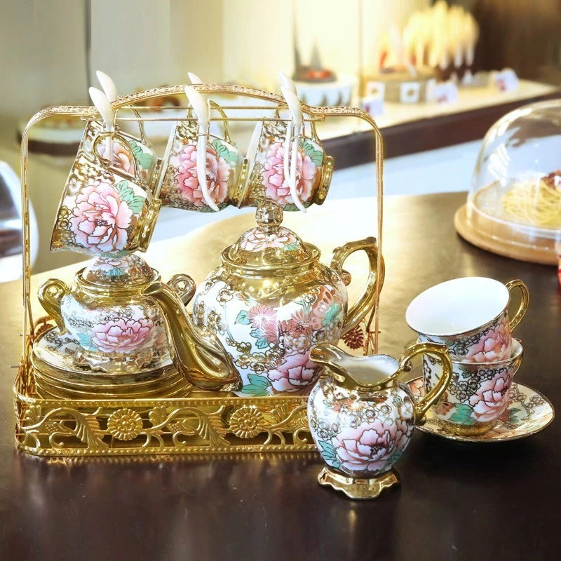 Royal European-Style Elegant Coffee Cups Set Ceramic Mugs Porcelain Plates Spoons Pot Sugar Bowl Afternoon Tea Teaware