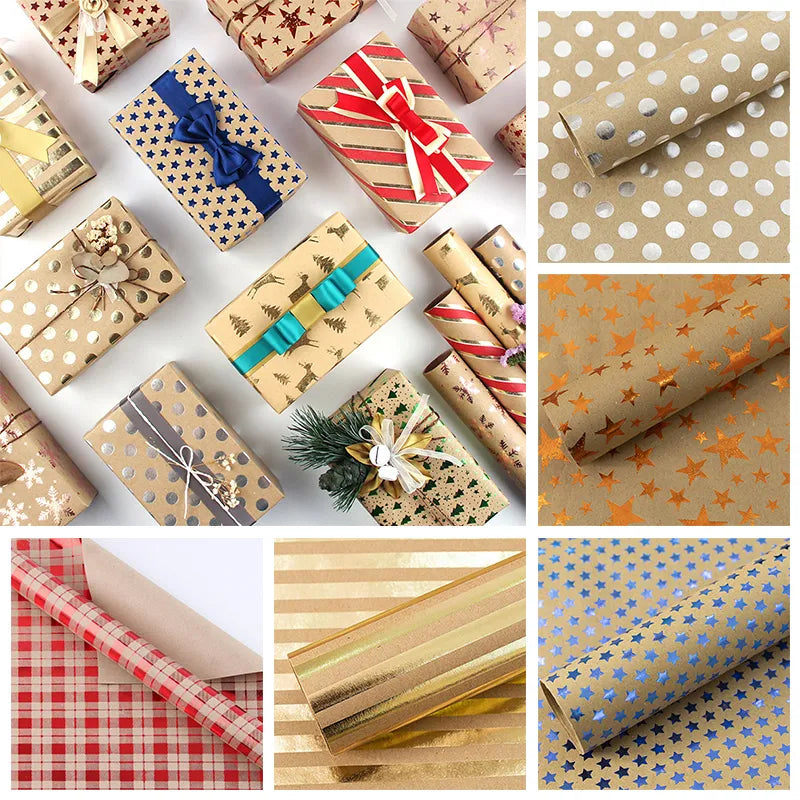 50x70cm Gift Wrapping Paper Bronzing Birthday Holiday Valentine's Day Gifts Book Packaging Gifts Box Retro Kraft Wrapping Paper