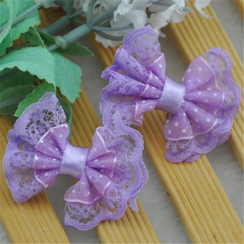 20Pcs Lace Organza Ribbon Bows Flowers Wedding Decoration Applique A088