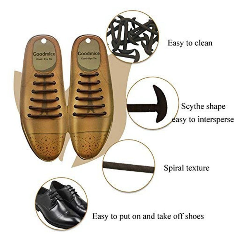 12 Pcs No Tie Shoelaces Elastic Silicone shoe laces Fashion Leather shoes Simple Rubber Shoelace Leisure Fast Lazy laces 3 Color