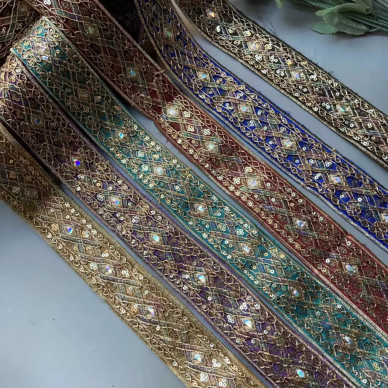 2 Yards 4.3 CM Gold Sequin Lace Trims Ribbon Fabric Clothing Decorative Embroidered for Garments Headdress Sewing Supplies Hot