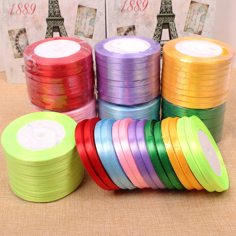 25 yards 22m Long 6mm Silk Satin Ribbon Party Home Wedding Decoration Gift Wrapping Christmas New Year DIY Crafts Material