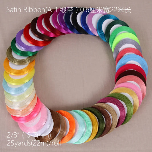 25 yards 22m Long 6mm Silk Satin Ribbon Party Home Wedding Decoration Gift Wrapping Christmas New Year DIY Crafts Material