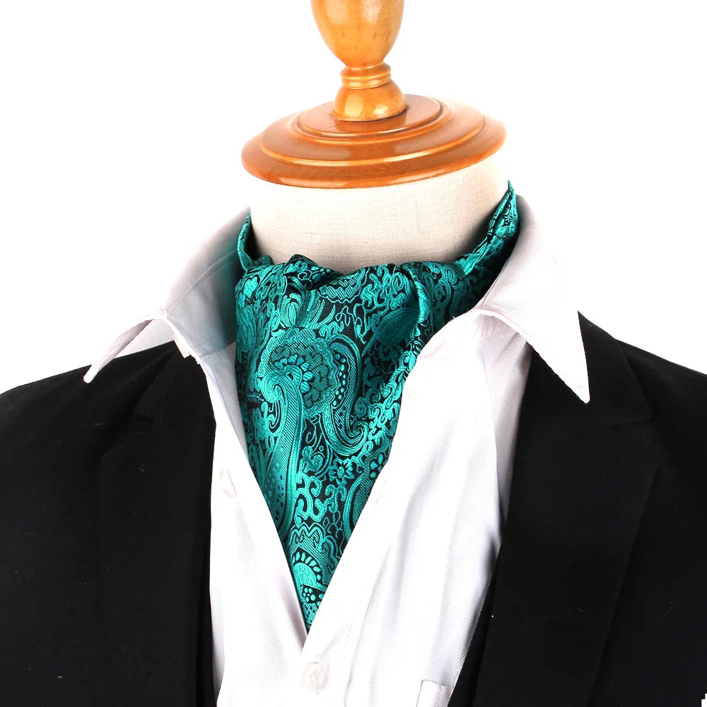 Green Pattern Cashew Tie For Men Wedding Formal Cravat Ascot Scrunch Self British Gentleman Polyester Paisley Neck Tie Luxury