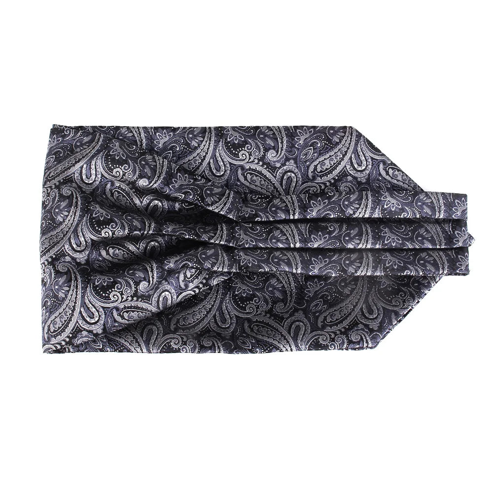 Grey Pattern Cashew Tie For Men Wedding Formal Cravat Ascot Scrunch Self British Gentleman Jacquard Paisley Neck Tie Luxury