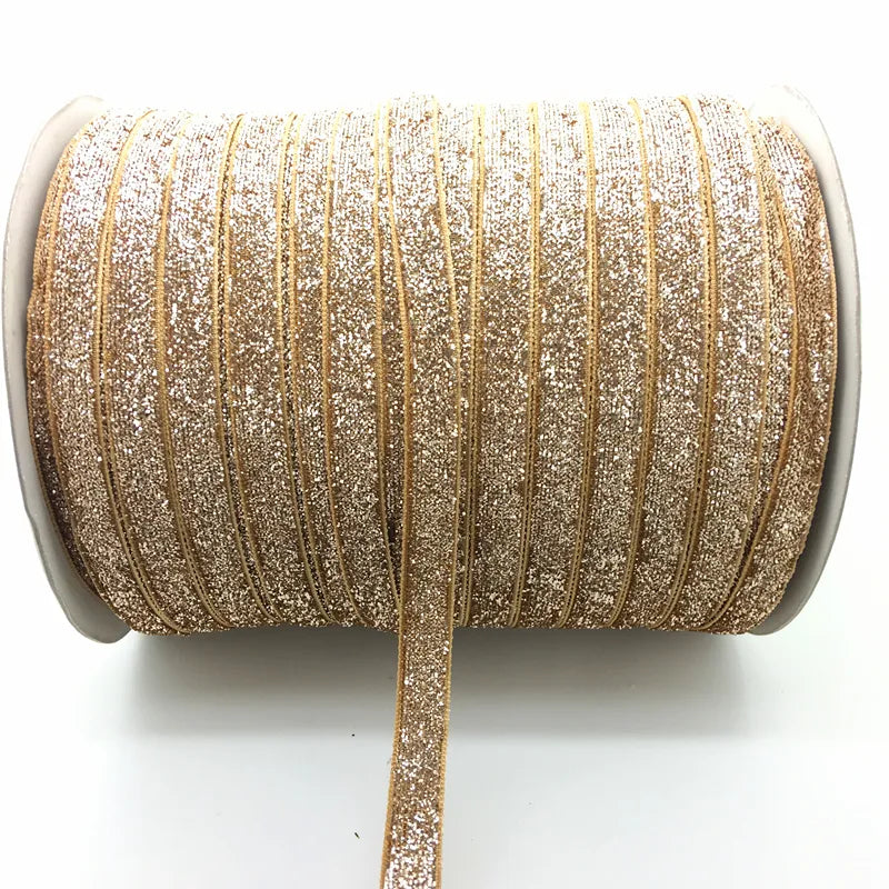 Free shipping 5 yards 3/8 "10mm Khaki Glitter Velvet Ribbon Headband Clips Bow Decoration #RS-20