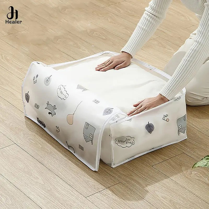 Visual Quilt Clothes Storage Bag Big Capacity Dust-Proof Window Zipper Packaging Sweater Blanket Organizer Box Sort Home Storage