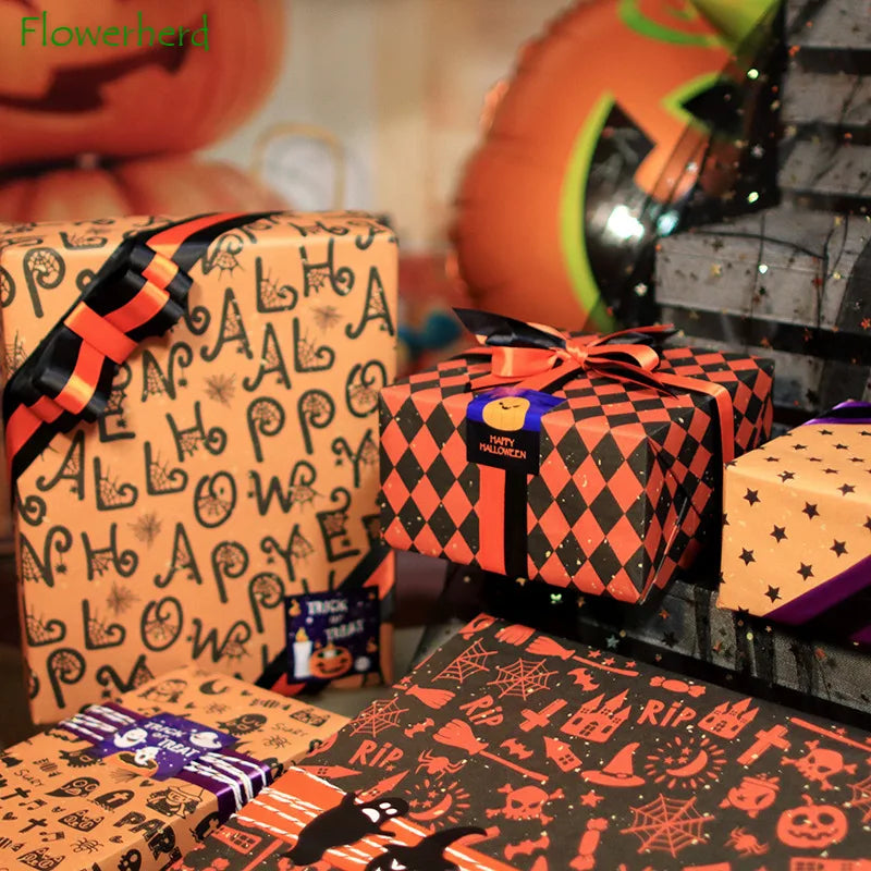 Halloween Theme Kraft Craft Paper DIY Gift Wrapping Paper Halloween Graffiti Party Star Castle Diamond Decoration Tissue Paper