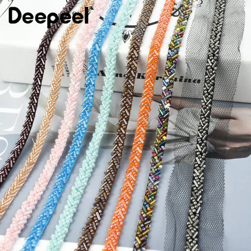 2Yards 7mm Pearl Beaded Lace Trim Ribbon Garment Decoration Applique Trimming Fringe Tape DIY Sewing Fabric Material Accessories