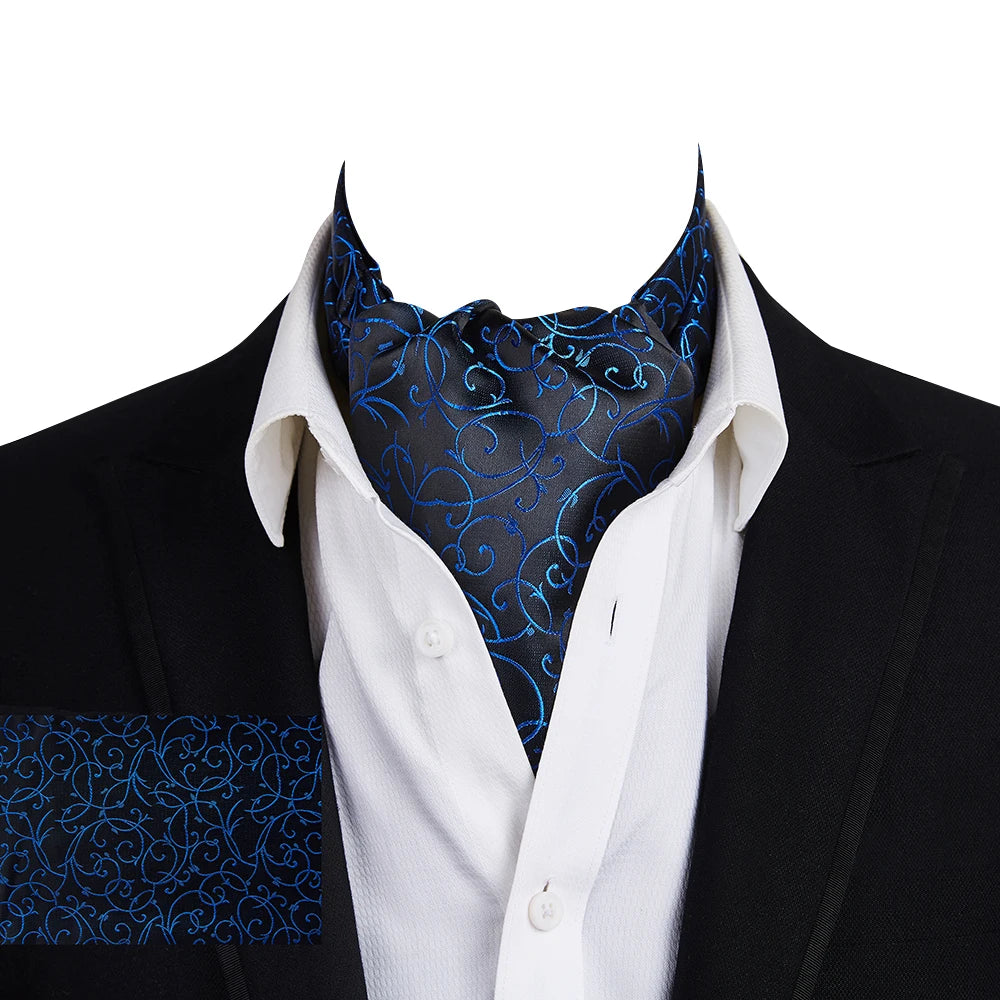 Free Shipping Ikepeibao Mens Luxury Wine Blue Floral Cravat Silk Ascot Scarf Tie Fit Formal Party Easter Day