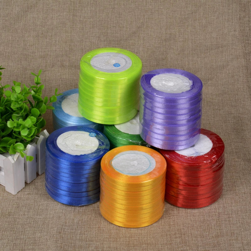 25 yards 22m Long 6mm Silk Satin Ribbon Party Home Wedding Decoration Gift Wrapping Christmas New Year DIY Crafts Material