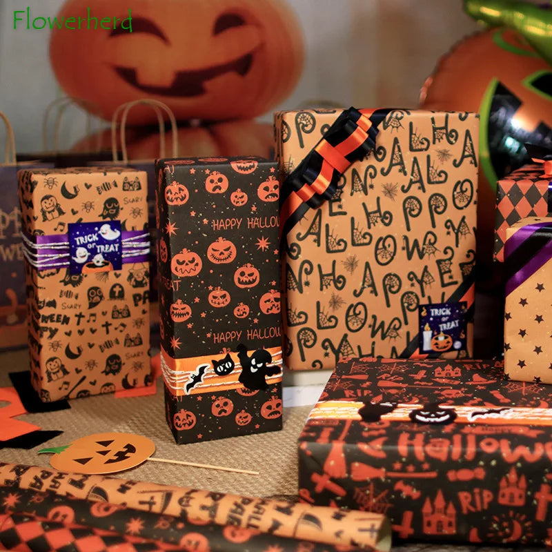 Halloween Theme Kraft Craft Paper DIY Gift Wrapping Paper Halloween Graffiti Party Star Castle Diamond Decoration Tissue Paper