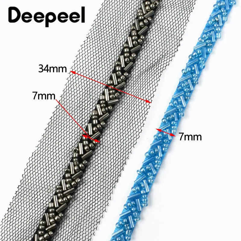 2Yards 7mm Pearl Beaded Lace Trim Ribbon Garment Decoration Applique Trimming Fringe Tape DIY Sewing Fabric Material Accessories