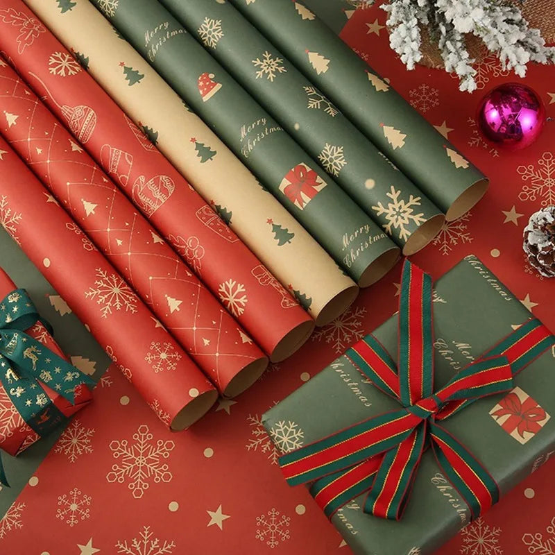 Christmas Wrapping Paper Kraft Christmas Gift Wrapping Paper Xmas Gift Box Floral Wrapping Paper DIY Packing Craft Supplies
