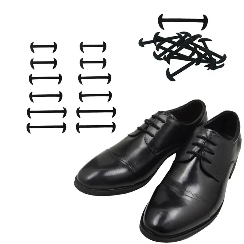 12 Pcs No Tie Shoelaces Elastic Silicone shoe laces Fashion Leather shoes Simple Rubber Shoelace Leisure Fast Lazy laces 3 Color