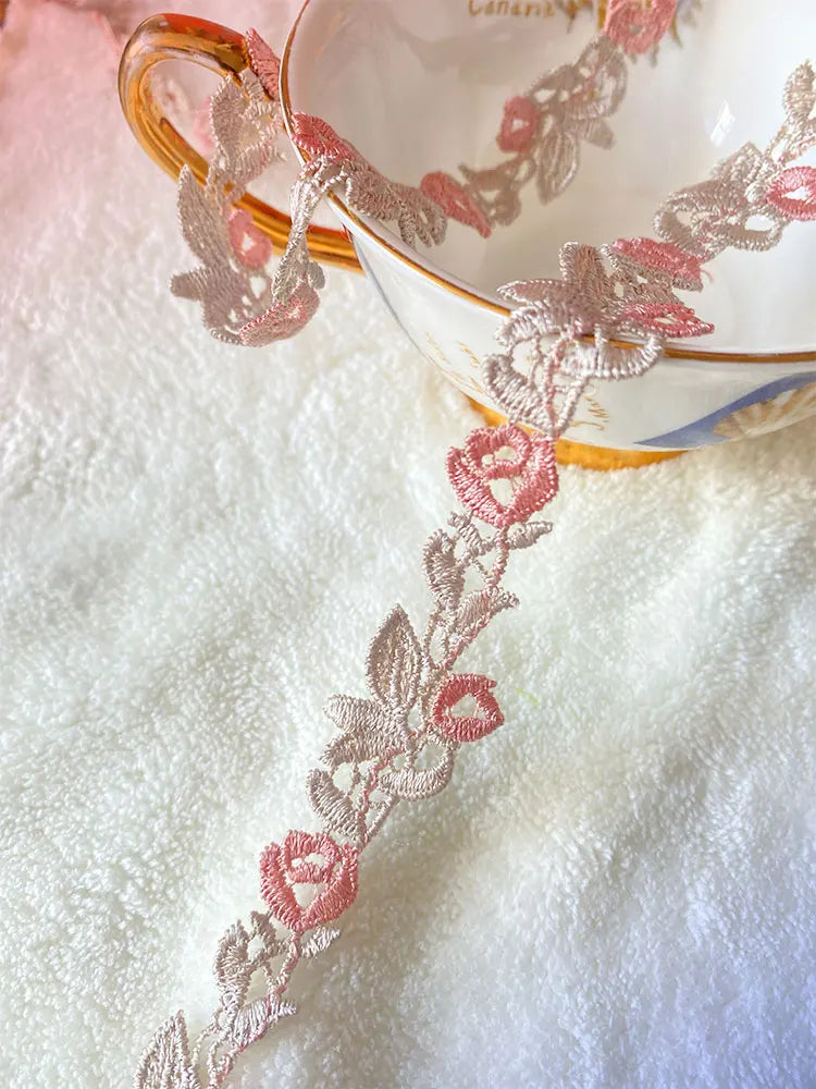 1 Yard 2.2cm Wide Pink Golden Beaded Embroidery Mesh Ribbon Trim for Wedding Dress Fringe Collar Patches Applique Bra Decor Lace