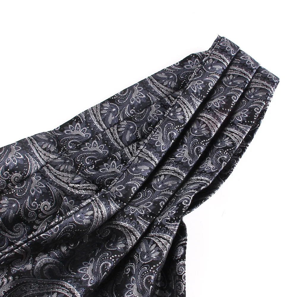 Grey Pattern Cashew Tie For Men Wedding Formal Cravat Ascot Scrunch Self British Gentleman Jacquard Paisley Neck Tie Luxury