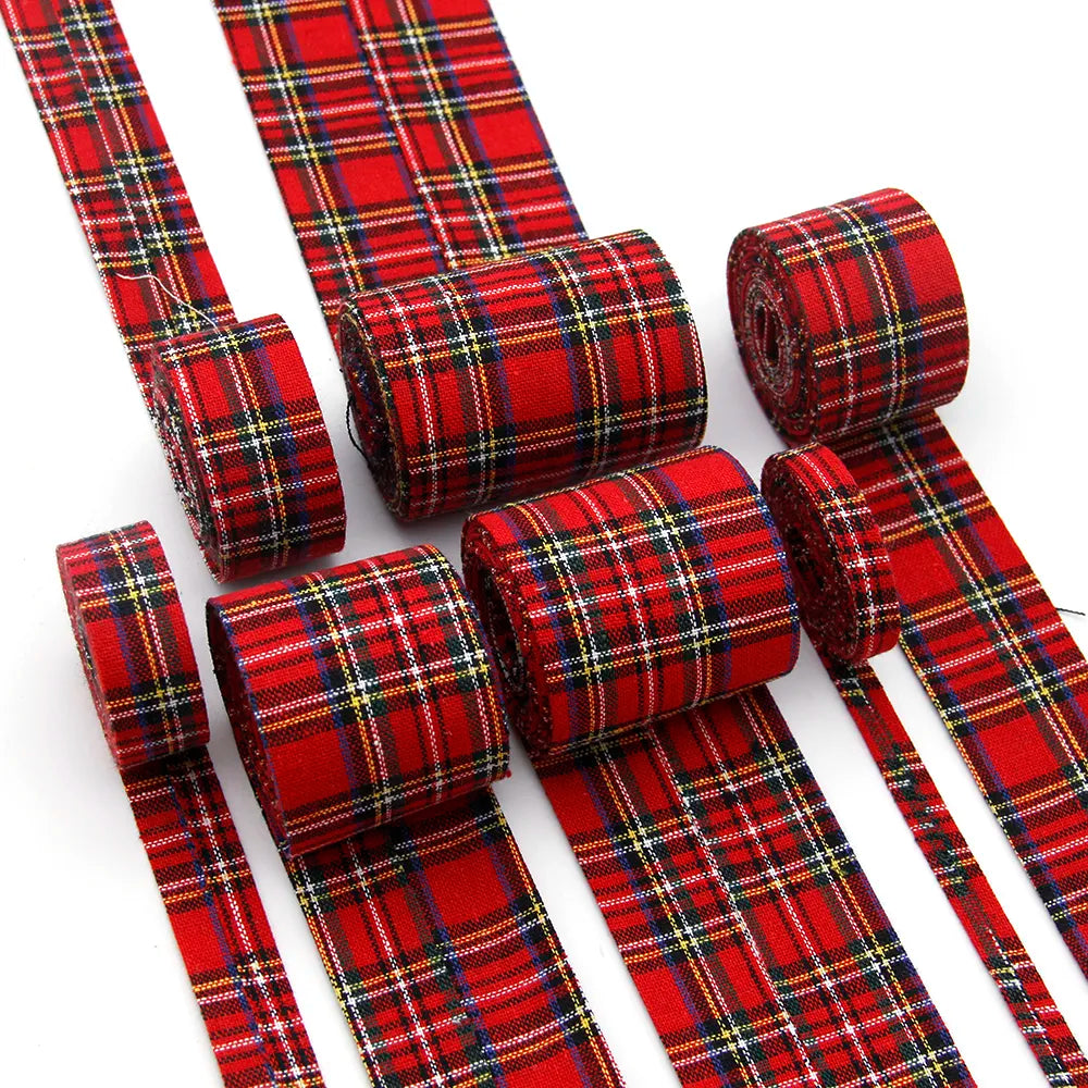 5 Yards Multi Sized Christmas Theme Cloth Fabric Ribbon Party Decoration Red Plaid Layering Cloth Ribbons For Hair Bow,5Yc12284