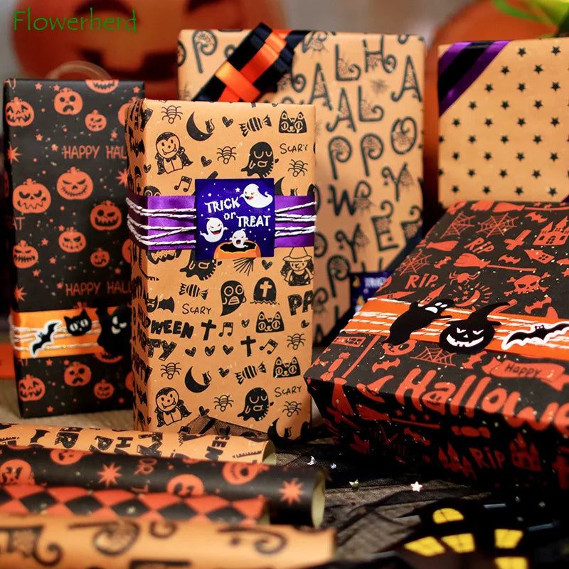 Halloween Theme Kraft Craft Paper DIY Gift Wrapping Paper Halloween Graffiti Party Star Castle Diamond Decoration Tissue Paper