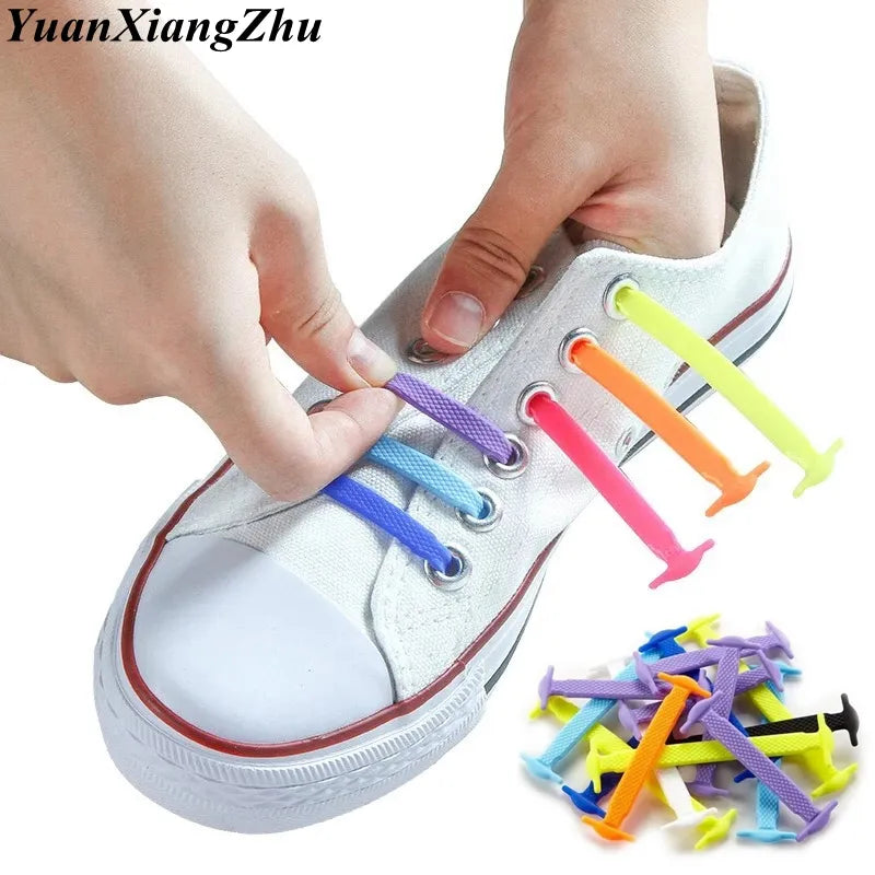 16Pcs Silicone Shoelaces for Shoes No Tie Shoe laces Elastic Laces Sneakers Kids Adult Rubber Shoelace One Size Fits All Shoes