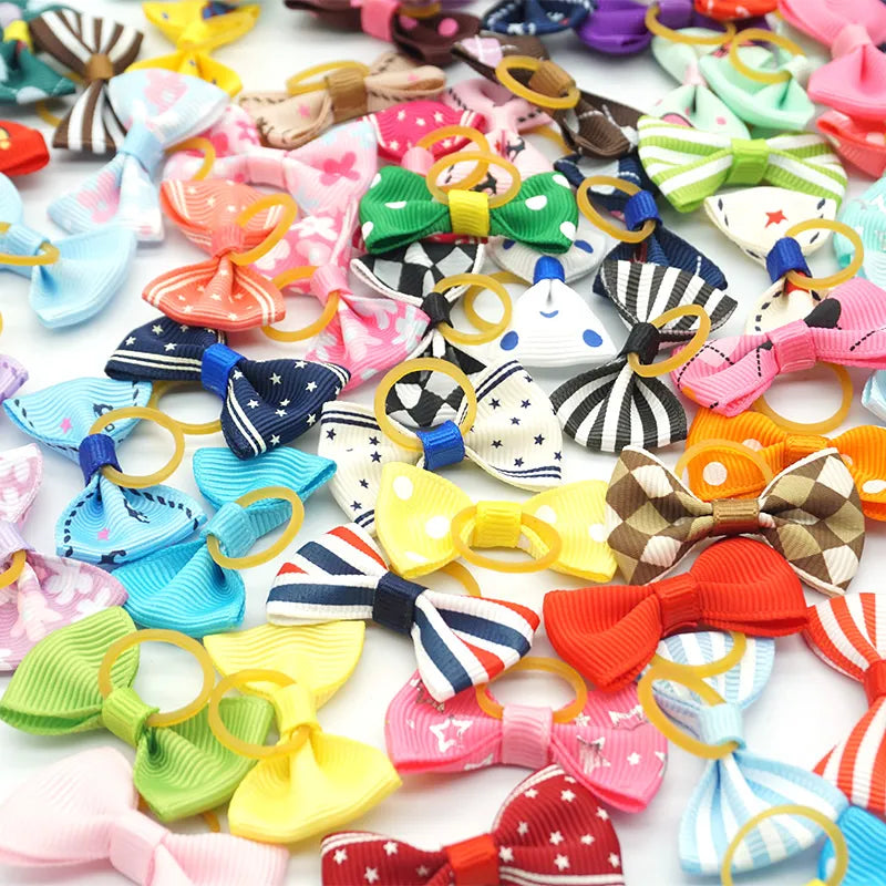 100 Pieces Ribbon Pet Hair Accessories 121 Colors Cute Dog Hair Bows Elastic Rubber Band For Dogs Pet Hair Clips Yorkshire Gift