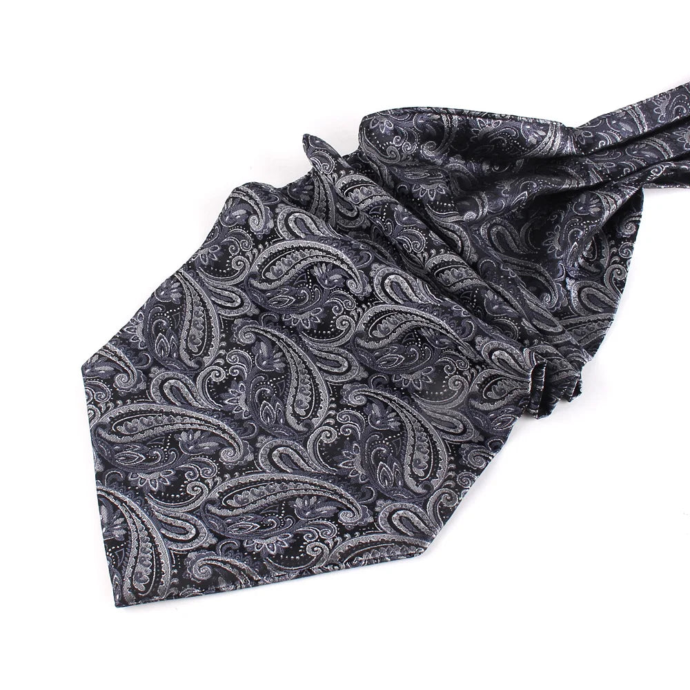 Grey Pattern Cashew Tie For Men Wedding Formal Cravat Ascot Scrunch Self British Gentleman Jacquard Paisley Neck Tie Luxury