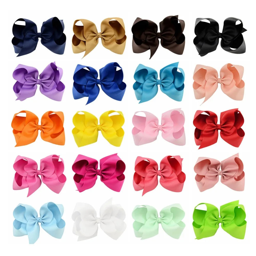 1 pcs 6 Inch Grosgrain Ribbon Boutique Large Solid Bows With Clip Hairpins Kids Girl Hair Accessories Gift 588