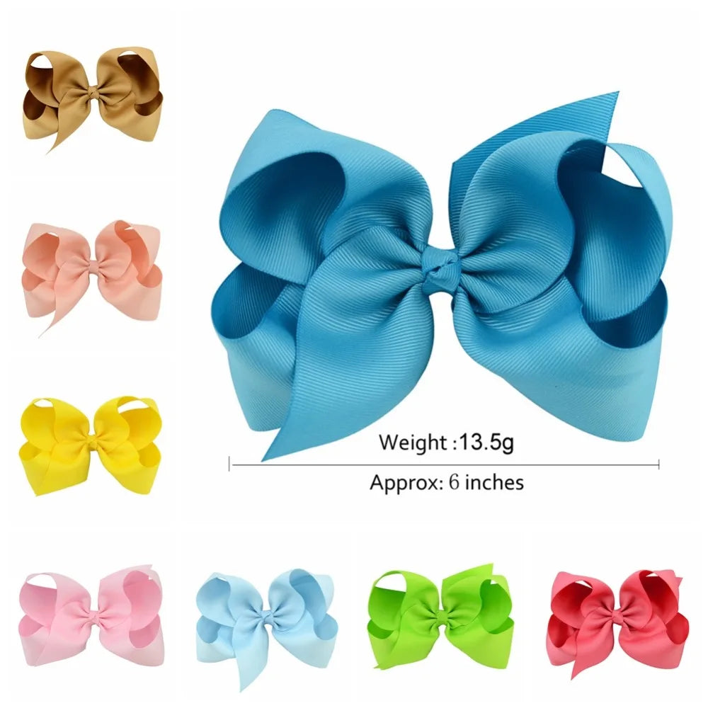 1 pcs 6 Inch Grosgrain Ribbon Boutique Large Solid Bows With Clip Hairpins Kids Girl Hair Accessories Gift 588