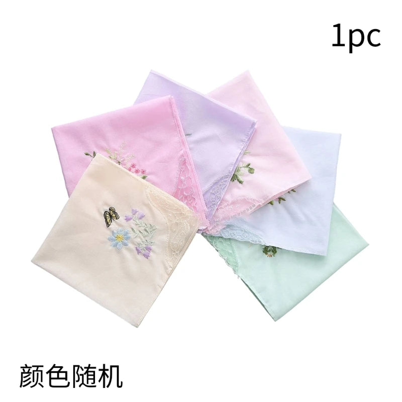 28cm Colorful White Lace Embroidered Handkerchief Square Towel Cotton Soft Embroidered Ladies Handkerchief for Party