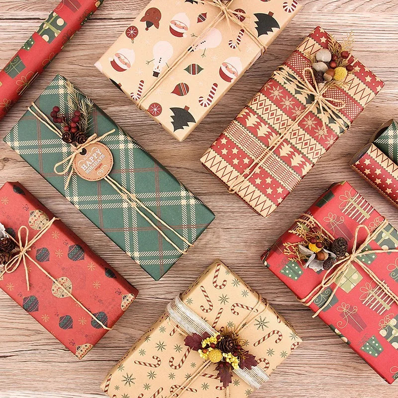 Christmas Wrapping Paper Kraft Christmas Gift Wrapping Paper Xmas Gift Box Floral Wrapping Paper DIY Packing Craft Supplies