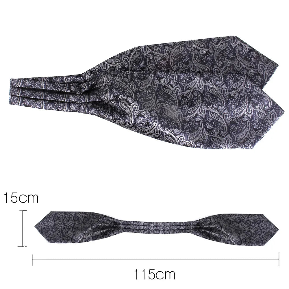 Grey Pattern Cashew Tie For Men Wedding Formal Cravat Ascot Scrunch Self British Gentleman Jacquard Paisley Neck Tie Luxury