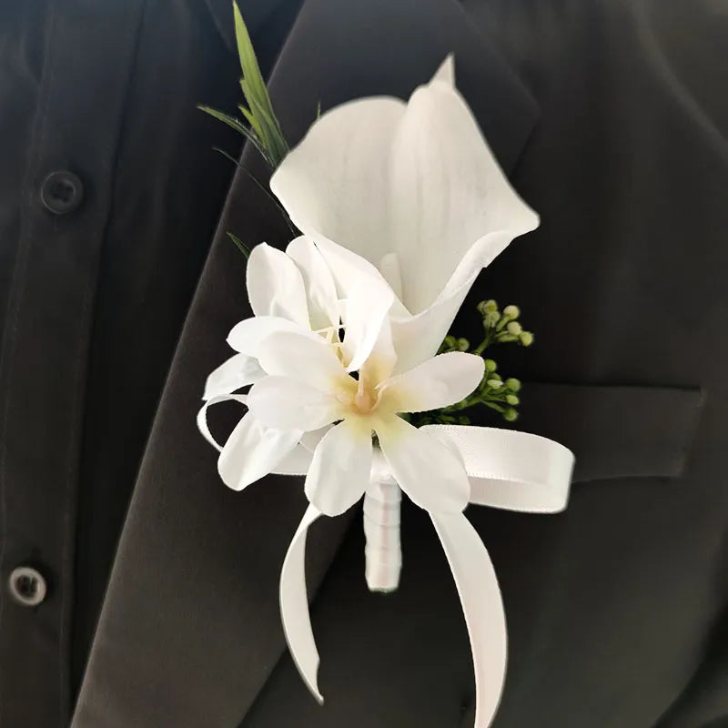 LKY Fr Wedding Accessories White Boutonniere Buttonhole Silk Flowers Rose Corsage Lapel Pin Bridesmaid Boutonniere Mariage Homme