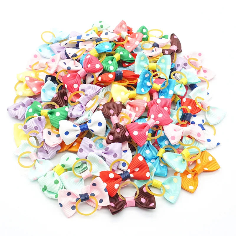 100 Pieces Ribbon Pet Hair Accessories 121 Colors Cute Dog Hair Bows Elastic Rubber Band For Dogs Pet Hair Clips Yorkshire Gift