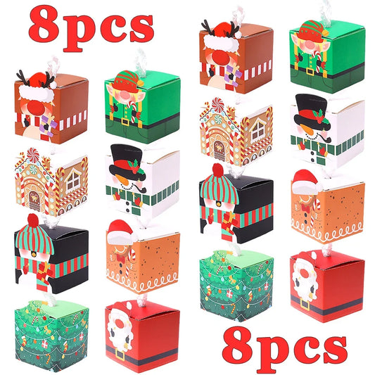 2/4/8Pcs Christmas Gift Box Christmas Tree Santa Claus Snowman Deer Paper Candy Boxes Biscuits Packing Children Guests Gift Bags