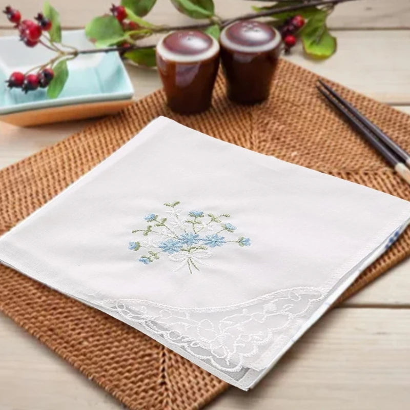 28cm Colorful White Lace Embroidered Handkerchief Square Towel Cotton Soft Embroidered Ladies Handkerchief for Party