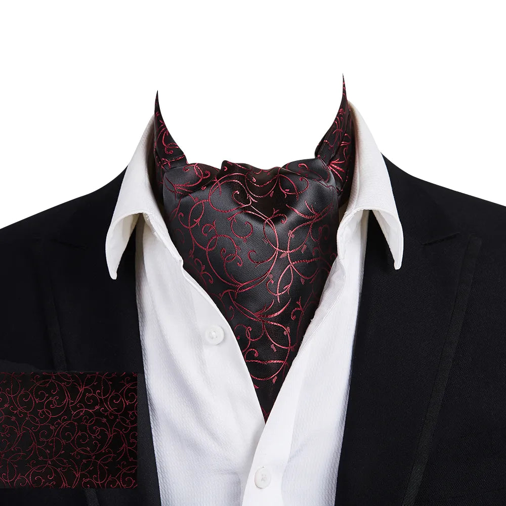 Free Shipping Ikepeibao Mens Luxury Wine Blue Floral Cravat Silk Ascot Scarf Tie Fit Formal Party Easter Day