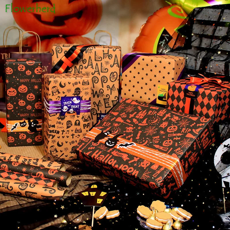 Halloween Theme Kraft Craft Paper DIY Gift Wrapping Paper Halloween Graffiti Party Star Castle Diamond Decoration Tissue Paper